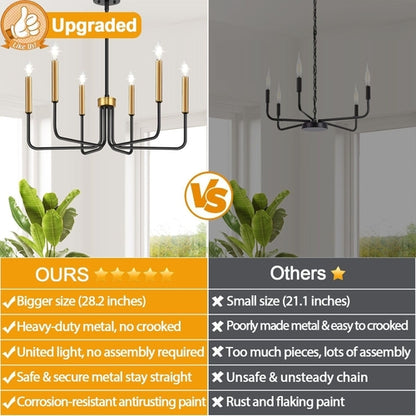 Black And Gold Six Light Farmhouse Chandelier For Dining Room