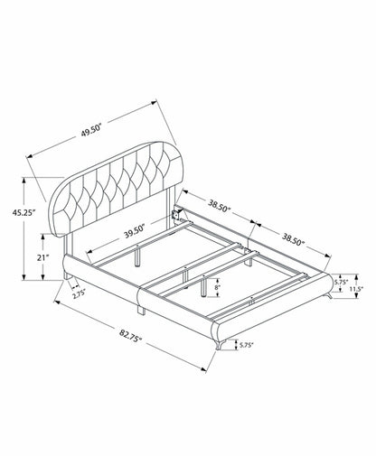 45.25" Solid Wood MDF Foam and Linen Twin Sized Bed with Chrome Legs