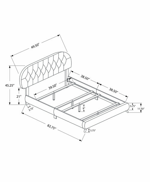 45.25" Solid Wood MDF Foam and Linen Twin Sized Bed with Chrome Legs
