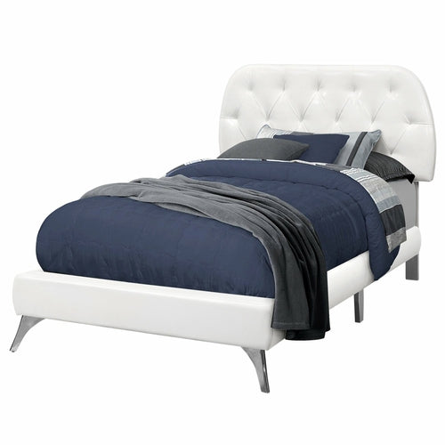 45.25" Solid Wood MDF Foam and Linen Twin Sized Bed with Chrome Legs