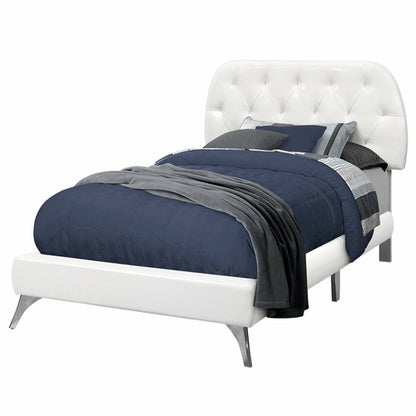 45.25" Solid Wood MDF Foam and Linen Twin Sized Bed with Chrome Legs