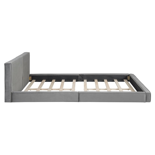 Queen Size Upholstered Platform Bed with Velvet Fabric, Grounded Bed