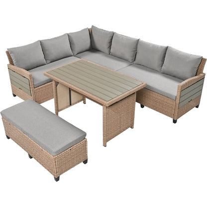 5-Piece Outdoor Patio Rattan Sofa Set, Sectional PE Wicker L-Shaped
