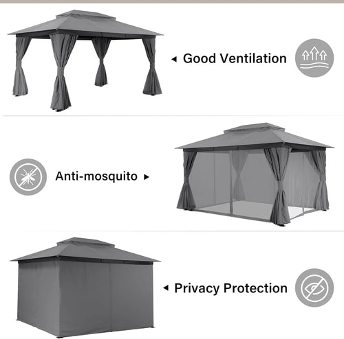 Outdoor Gazebo 10x13 With Mosquito Netting Weatherproof