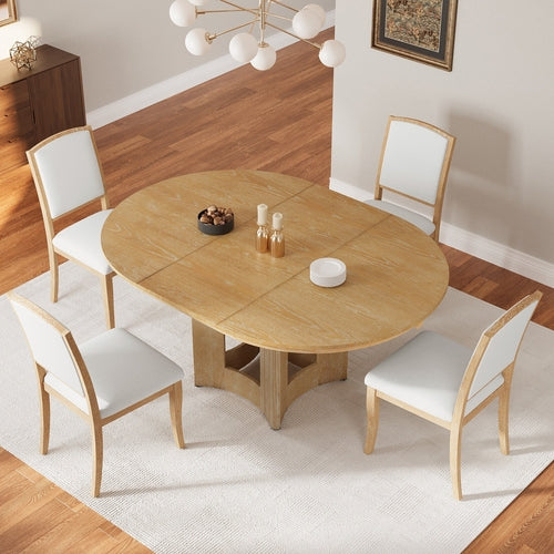 Farmhouse Extendable Round Dining Table Set for 4, 5-Piece Kitchen