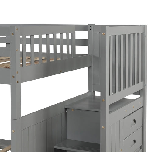 Full over Full Bunk Bed with Twin Size Trundle, Gray