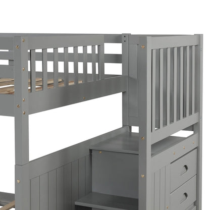 Full over Full Bunk Bed with Twin Size Trundle, Gray