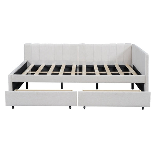 Upholstered Daybed with 2 Storage Drawers Sofa Bed Frame, Linen Fabric