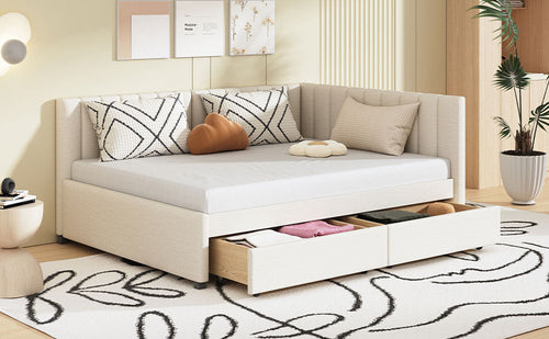 Upholstered Daybed with 2 Storage Drawers Sofa Bed Frame, Linen Fabric