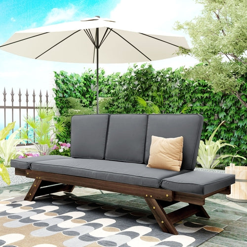 Outdoor Adjustable Patio Wooden Daybed Sofa Chaise Lounge with