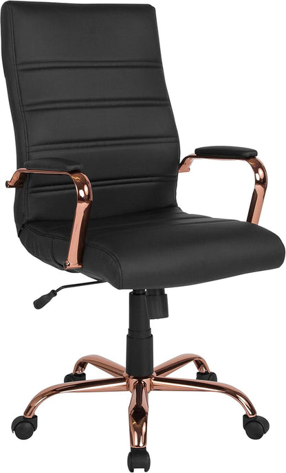 Whitney High Back Swivel Desk Chair Black Rose Gold