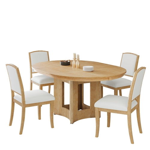 Farmhouse Extendable Round Dining Table Set for 4, 5-Piece Kitchen