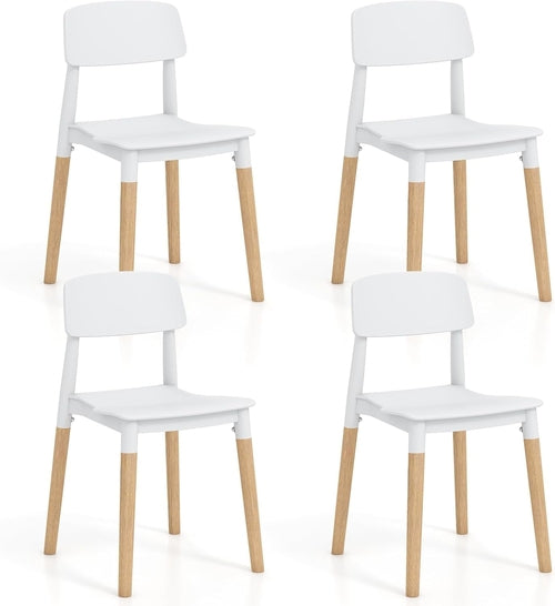 White Wooden Dining Chairs Set of 4 With Ergonomic Backrest