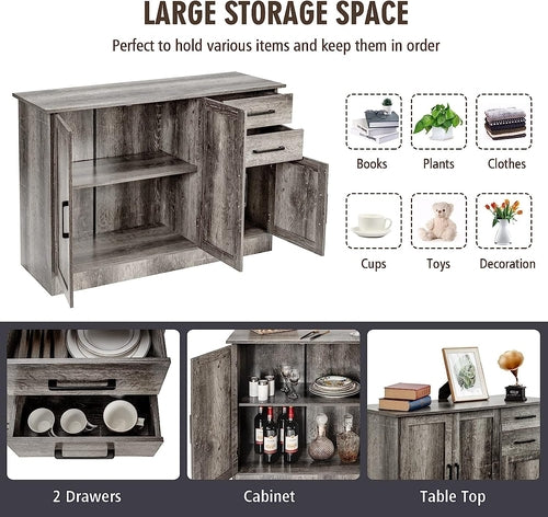 Gray Entryway Sideboard Cabinet With Drawers And Shelves