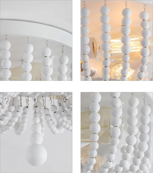 White Boho Beaded Flush Mount Ceiling Light 3 Lights
