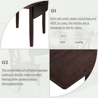3-Piece Wood Drop Leaf Breakfast Nook Dining Table Set with 2 X-back