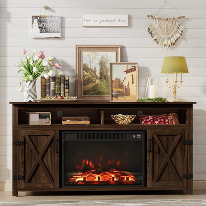 Rustic Fireplace TV Stand For 65 Inch TVs With Storage