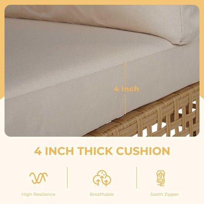 7 Piece Wicker Patio Set Water Resistant Cushions Beige