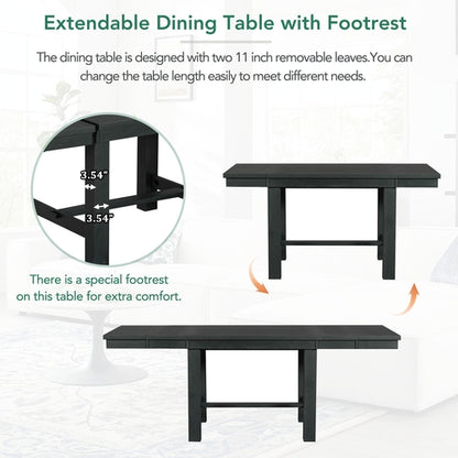 Farmhouse 82inch 6-Piece Extendable Dining Table with Footrest, 4