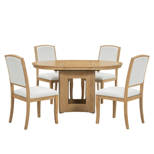 Farmhouse Extendable Round Dining Table Set for 4, 5-Piece Kitchen