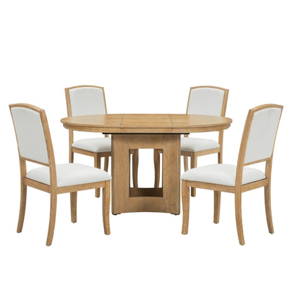 Farmhouse Extendable Round Dining Table Set for 4, 5-Piece Kitchen