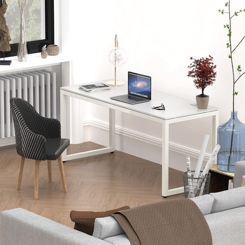 55 Inch White Computer Desk With Cord Management And Adjustable Glides