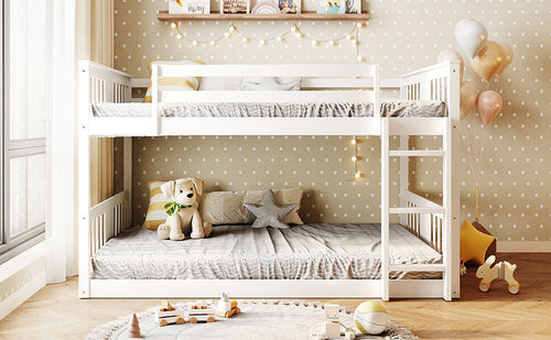 Full Over Full Bunk Bed with Ladder, White