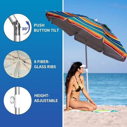 6.5Ft Durable Beach Umbrella With Sand Anchor UV Protected