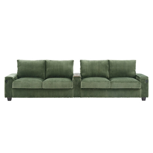 Modern 4-Seater Corduroy Sofa Couch with USB Ports, Hidden Storage and