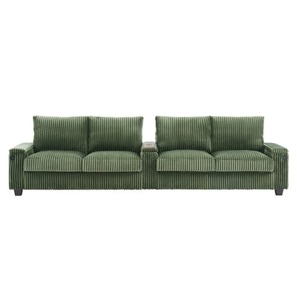 Modern 4-Seater Corduroy Sofa Couch with USB Ports, Hidden Storage and
