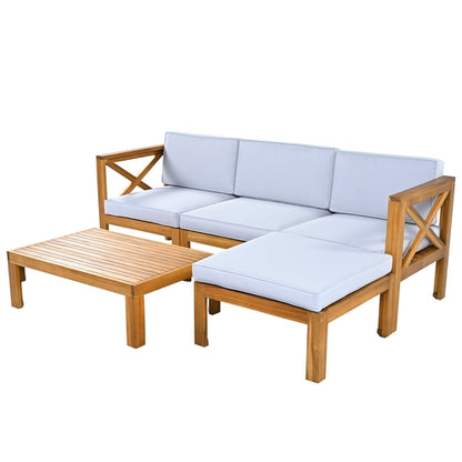 Outdoor Backyard Patio Wood 5-Piece Sectional Sofa Seating Group Set