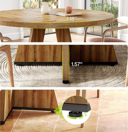 Round Dining Table 47 Inch For 4 To 6 With Wooden Pedestal