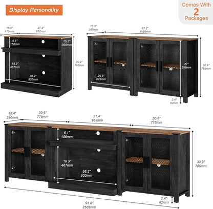Two In One 100 Inch TV Stand Farmhouse Entertainment Center Dark
