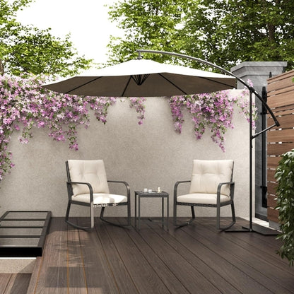 Three Piece Patio Bistro Set With Rocking Chairs And Cushions Beige