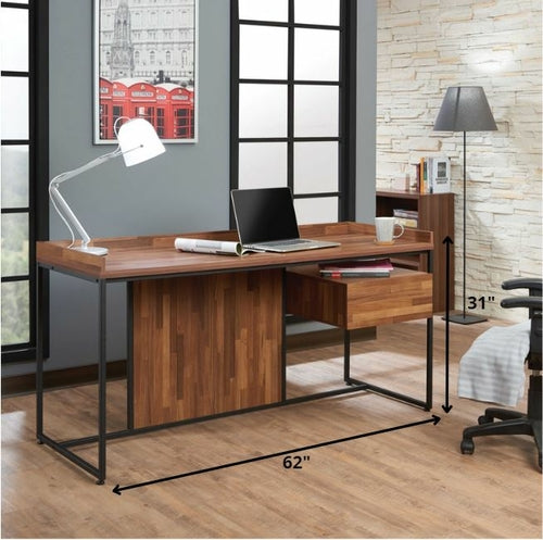 62inches X 24inches X 31inches Walnut  Sandy Black Metal Desk