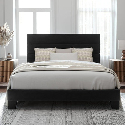 Black Velvet Queen Platform Bed Easy Assembly No Box Spring