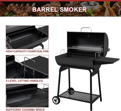30 Inch Barrel Charcoal Grill With 627 Square Inches Cooking Space