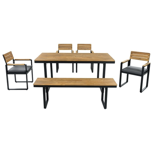 6-Piece Outdoor Dining Set, Acacia Wood, 1 Table with 4 Chairs & 1