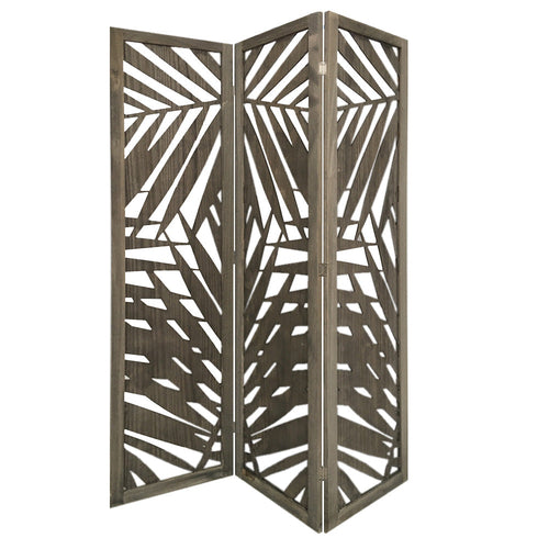 3 Panel Grey Room Divider with Tropical leaf