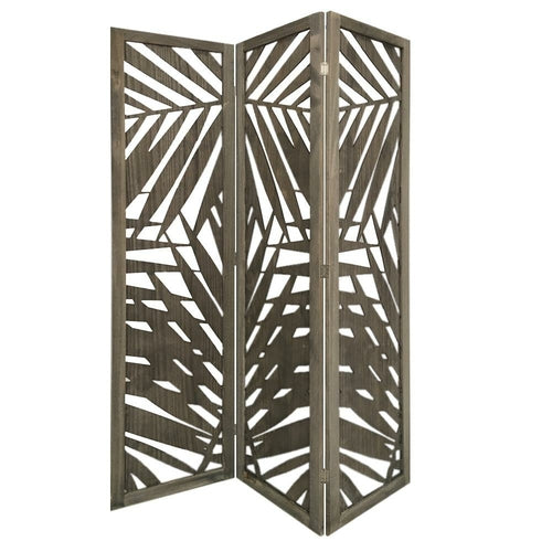 3 Panel Grey Room Divider with Tropical leaf