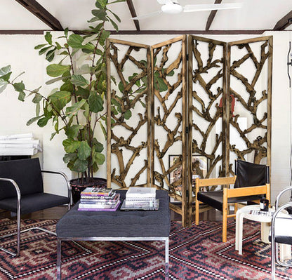 4 Panel Room Divider with Tropical Leaf