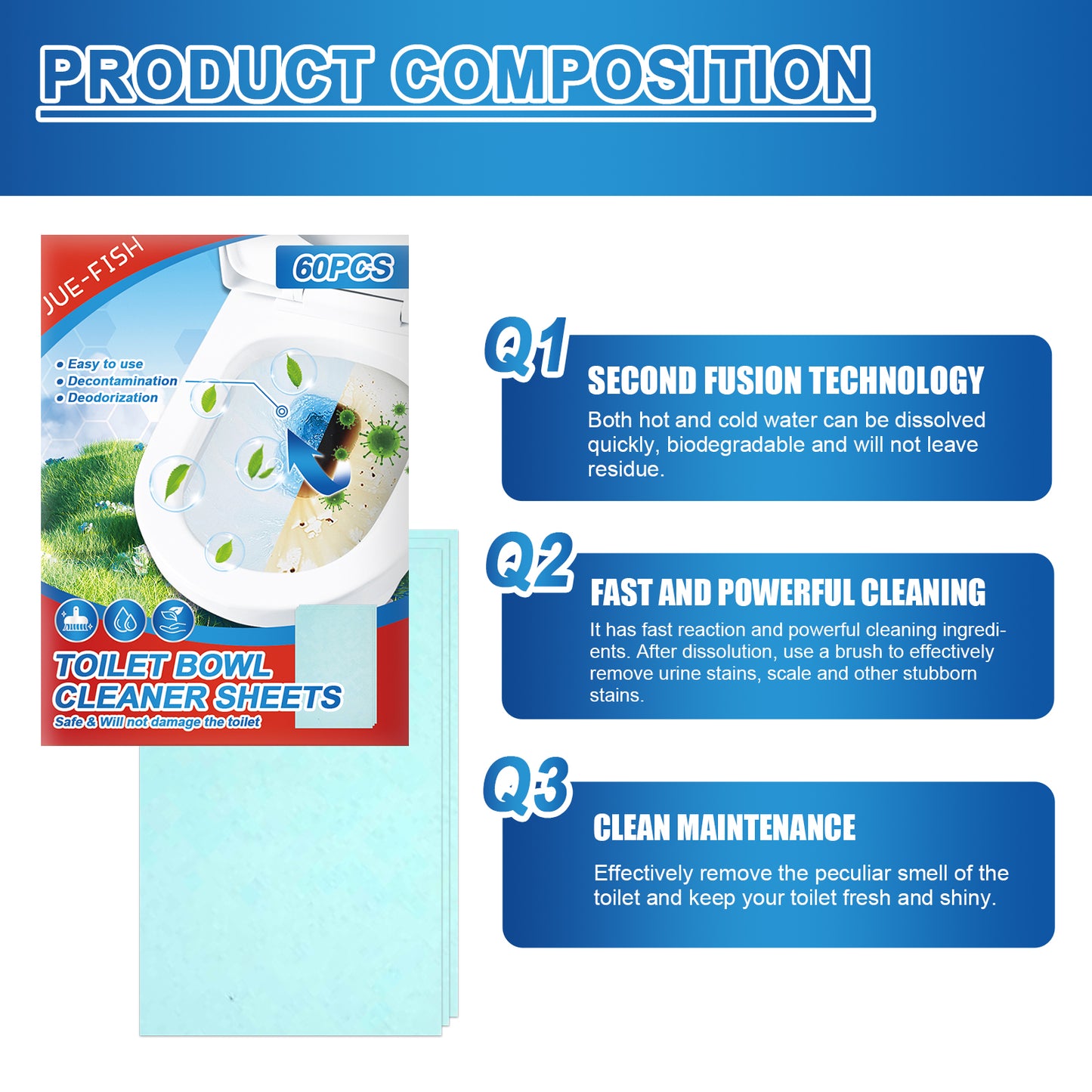Toilet Cleaning Tablet, Toilet Deodorization Removal Scale Urine Stains Toilet Drain Cleaning Tablet