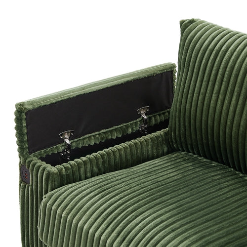 Modern 4-Seater Corduroy Sofa Couch with USB Ports, Hidden Storage and
