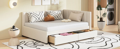 Upholstered Daybed with 2 Storage Drawers Sofa Bed Frame, Linen Fabric