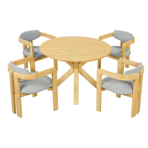 5-Piece Outdoor Acacia Wood Round Dining Set, Solid Wood Patio Table