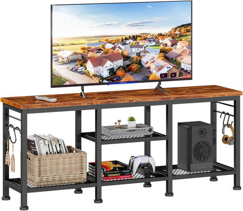 Rustic Brown TV Stand For 55 Inch With Open Storage Shelves