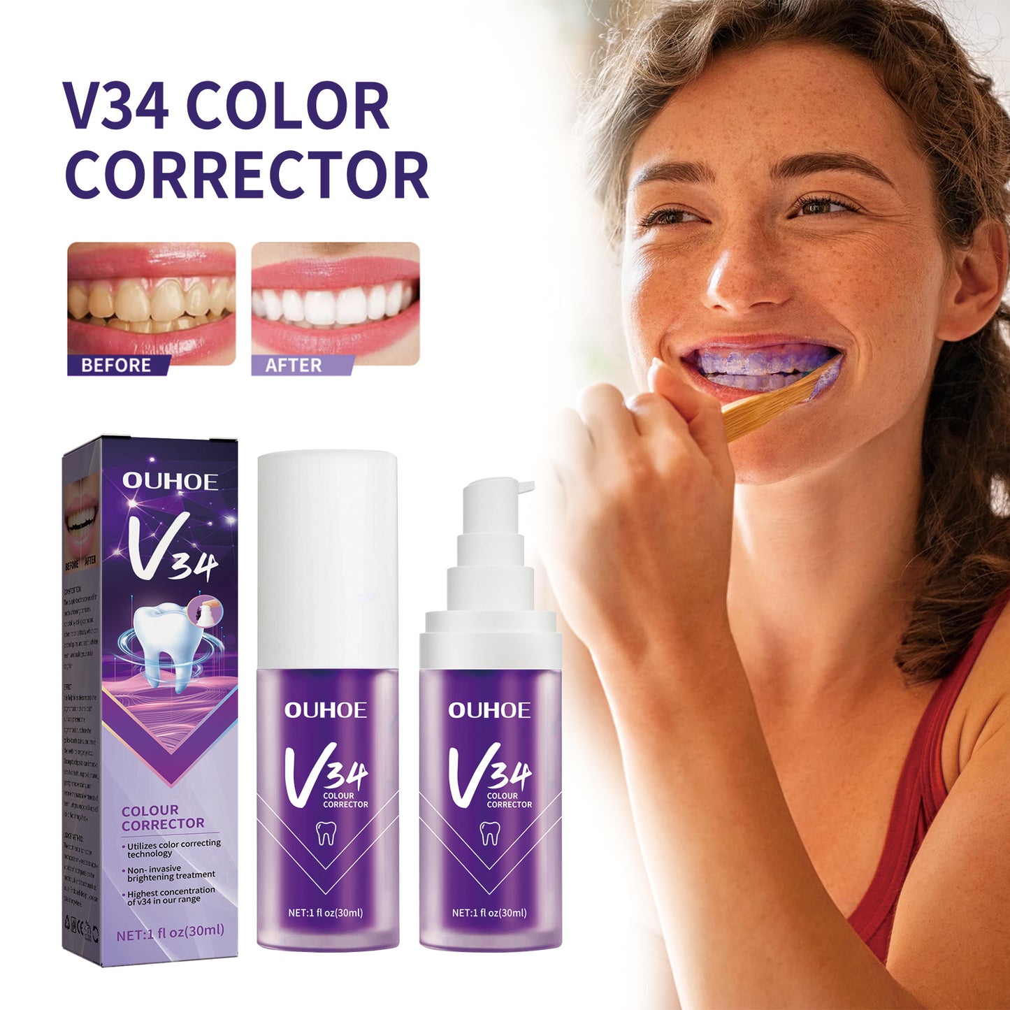 OUHOE V34 Purple Whitening Toothpaste, Removal Teeth Tartar Oral Cleaning Repair Teeth Whitening Toothpaste