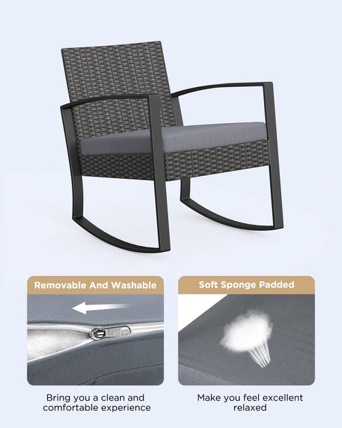 3 Piece Rattan Rocking Bistro Set With Coffee Table Outdoor Patio