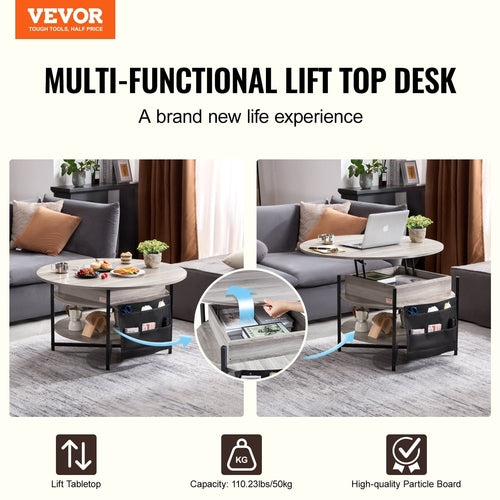 Lift Top Coffee Table, 35.3 In Round Coffee Table With Extra Storage