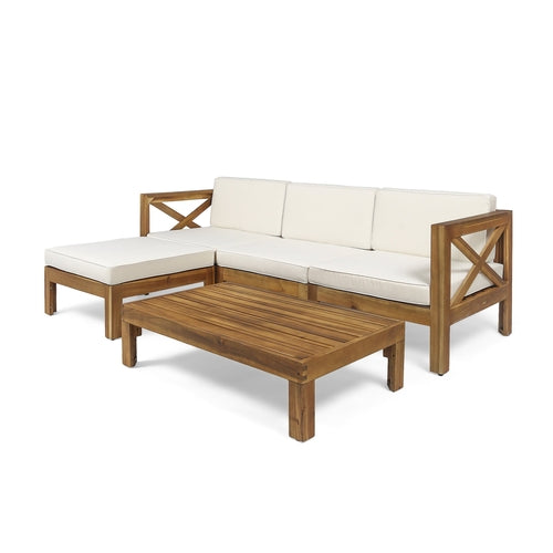 ALCOVE L-Shape Sofa Set Beige Acacia Wood with Water-Resistant